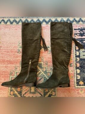 Frye Dark Olive Suede Over-the-Knee Tassel Boots